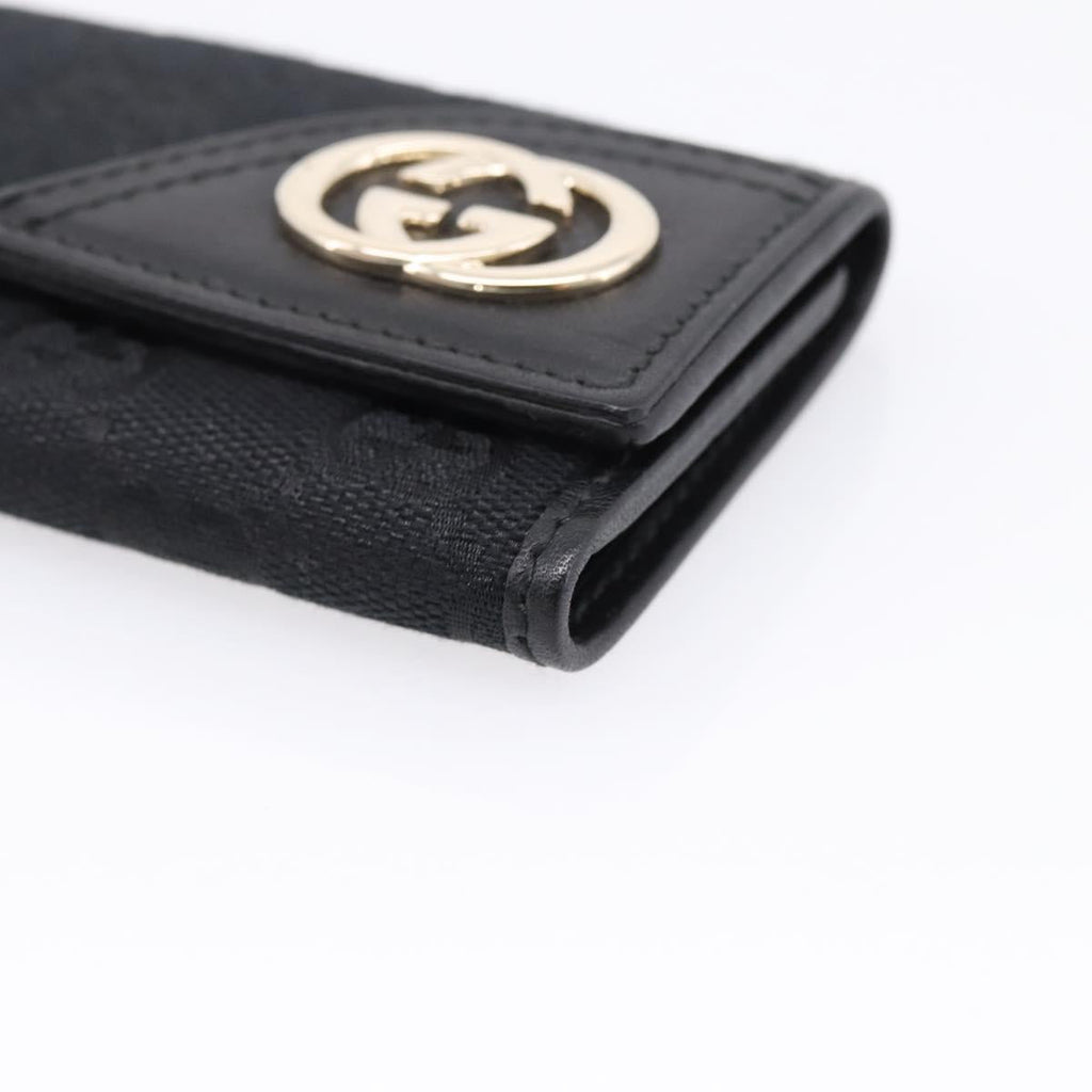 GUCCI GG Canvas Lovely Six Hooks Key Case Black Gold Tone 181599 Auth am12795V