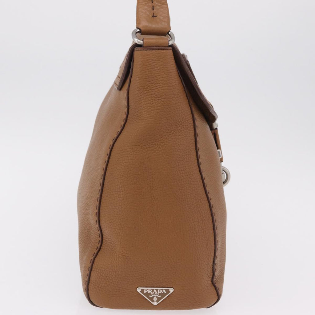 PRADA Shoulder Bag Leather Brown Silver Auth am12821V