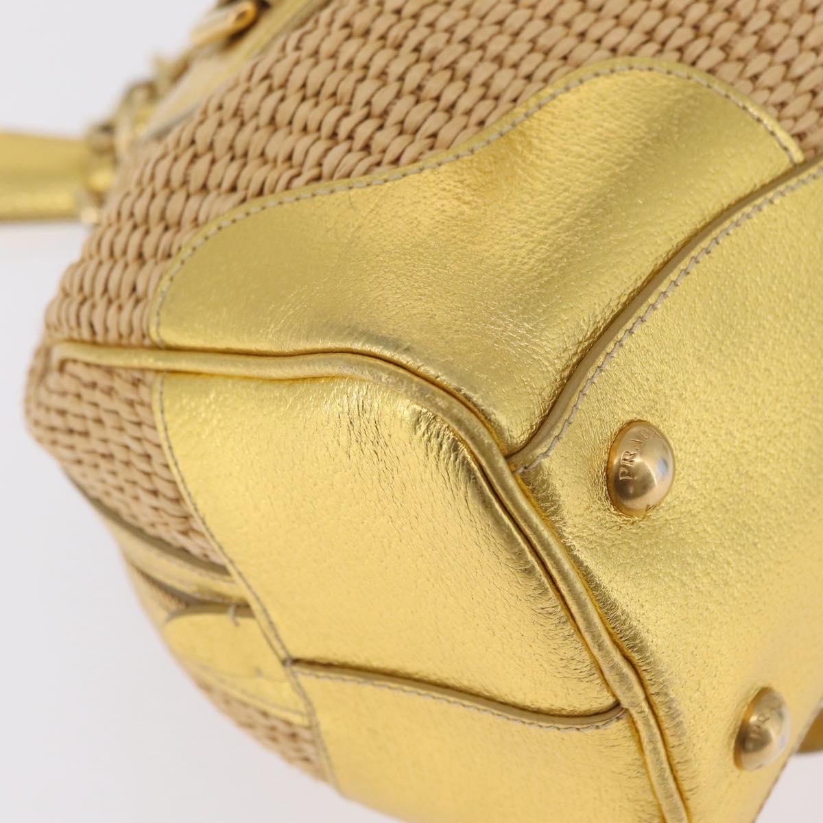 PRADA Chain Hand Bag Raffia Beige Gold Tone BL0352 Auth am12833M