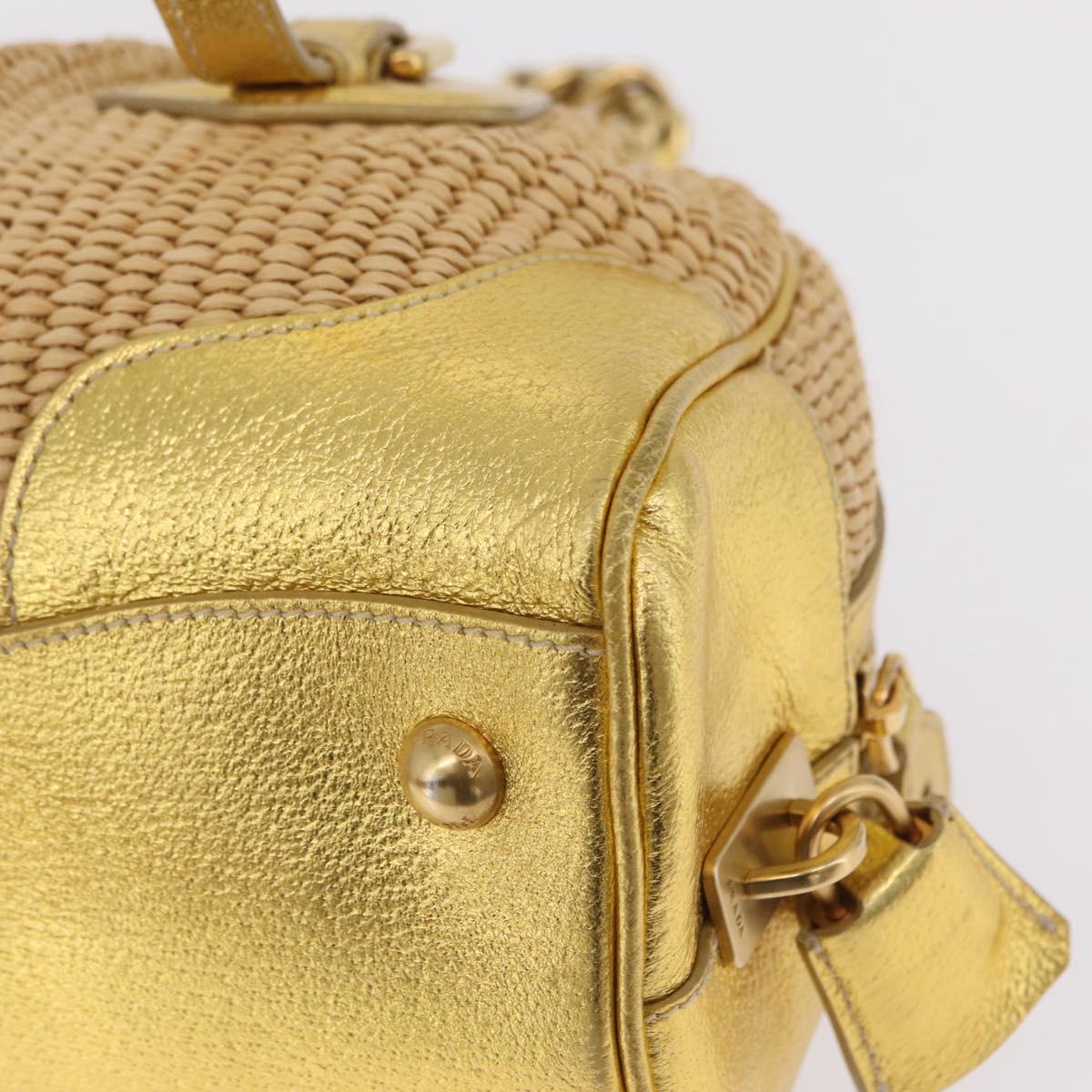PRADA Chain Hand Bag Raffia Beige Gold Tone BL0352 Auth am12833M