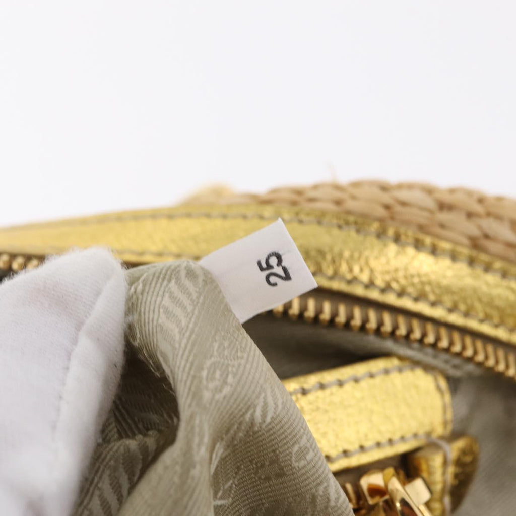 PRADA Chain Hand Bag Raffia Beige Gold Tone BL0352 Auth am12833M