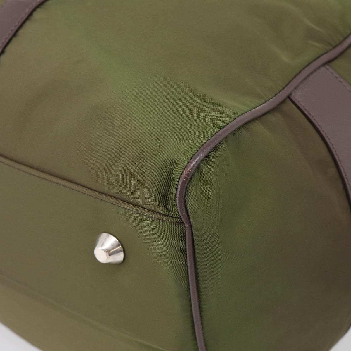 PRADA Boston Bag Nylon Khaki Silver Auth am12844A