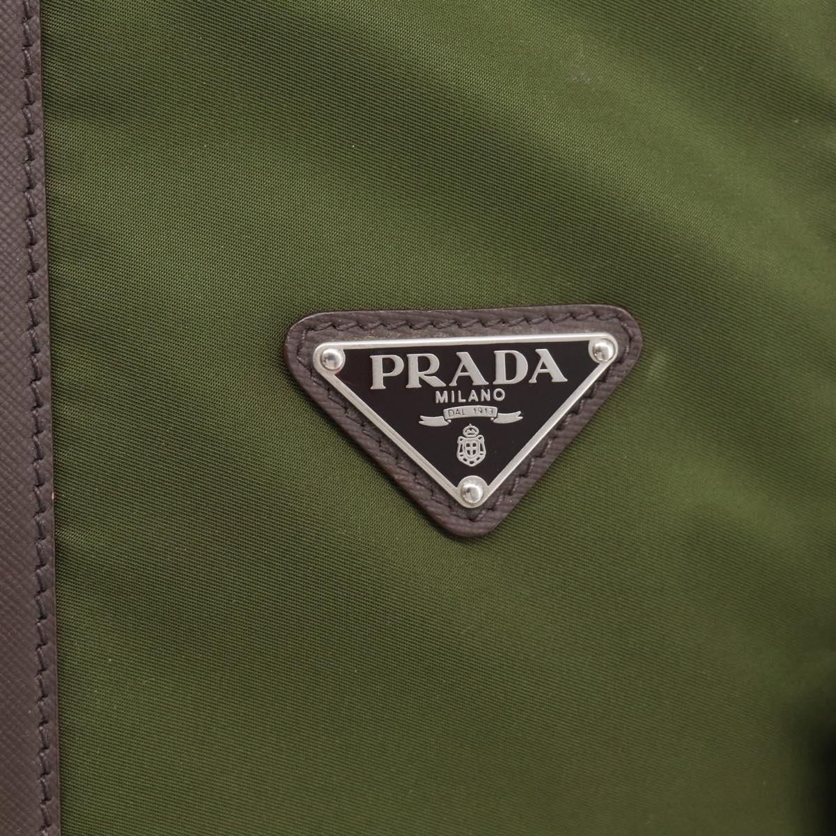 PRADA Boston Bag Nylon Khaki Silver Auth am12844A