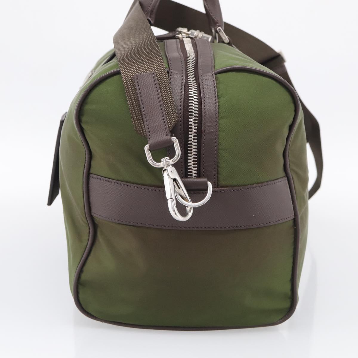 PRADA Boston Bag Nylon Khaki Silver Auth am12844A