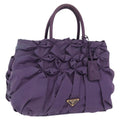 PRADA Hand Bag Nylon Purple Gold Tone Auth am12845A