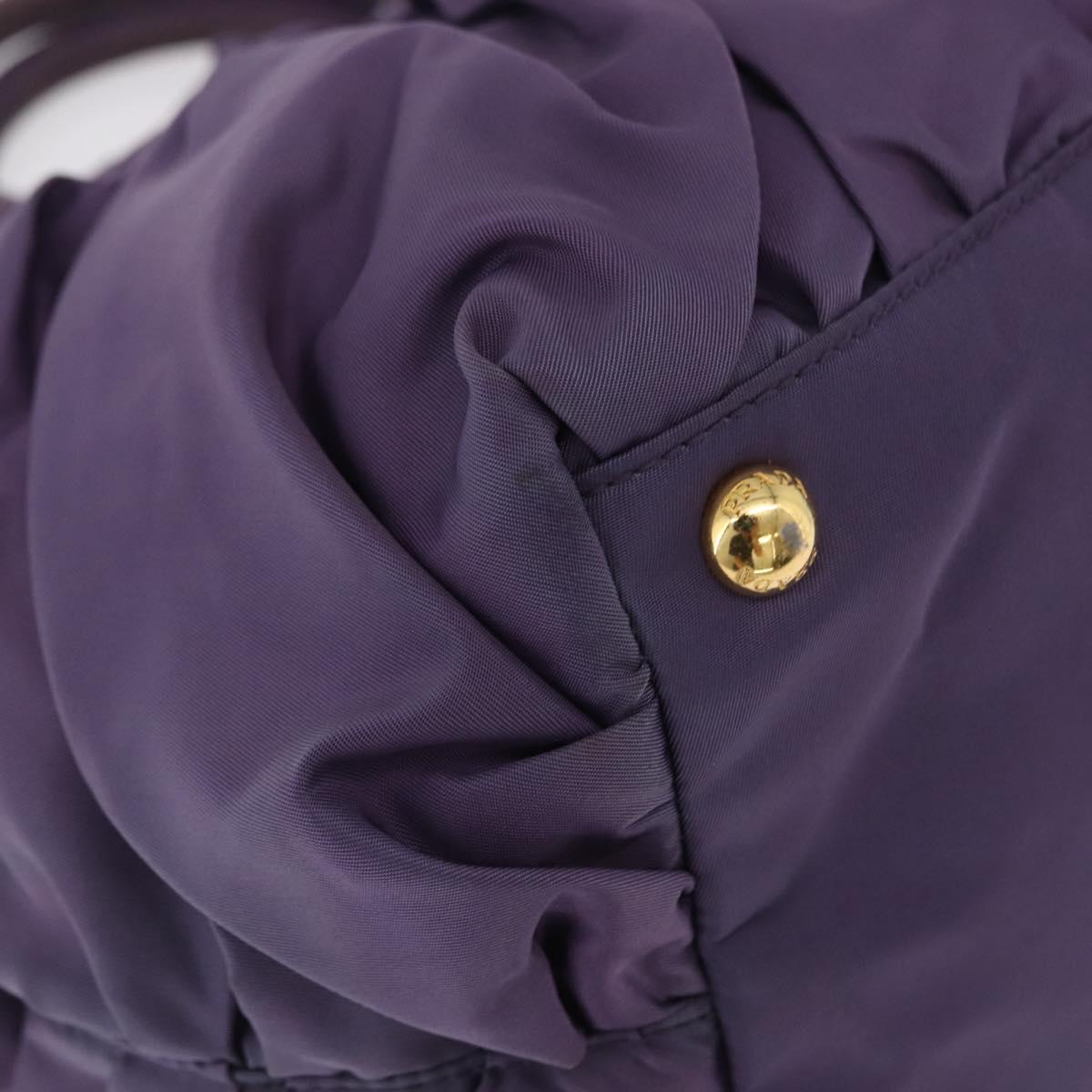 PRADA Hand Bag Nylon Purple Gold Tone Auth am12845A