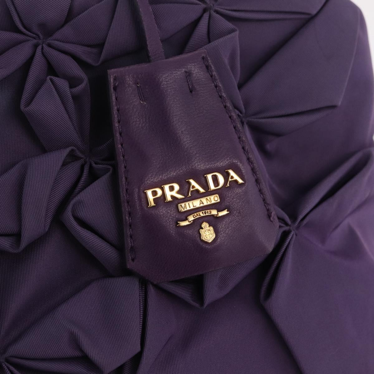 PRADA Hand Bag Nylon Purple Gold Tone Auth am12845A