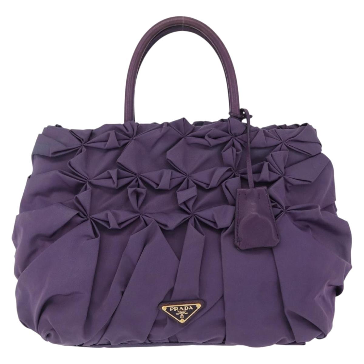 PRADA Hand Bag Nylon Purple Gold Tone Auth am12845A