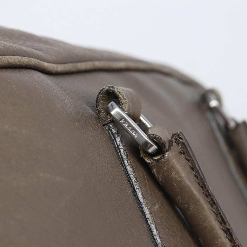 PRADA Boston Bag Leather Gray Silver Auth am12847