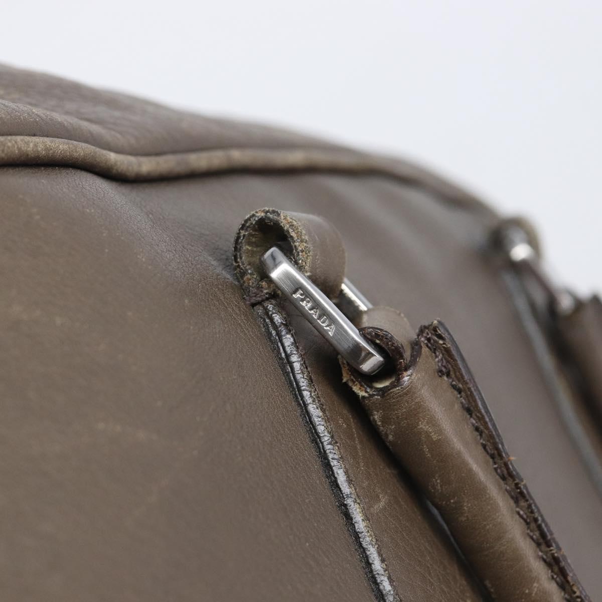 PRADA Boston Bag Leather Gray Silver Auth am12847