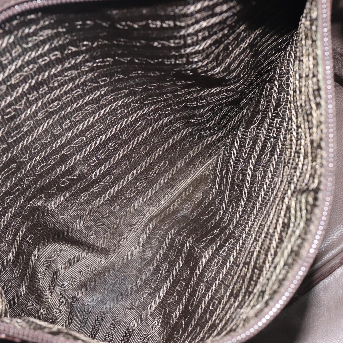 PRADA Boston Bag Leather Gray Silver Auth am12847