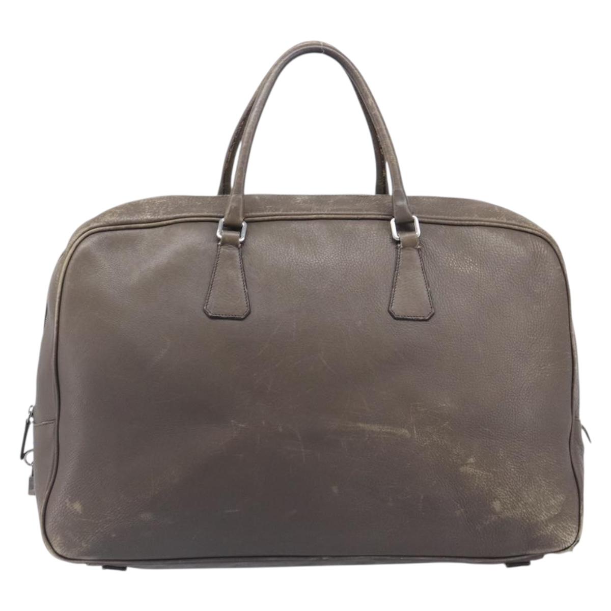 PRADA Boston Bag Leather Gray Silver Auth am12847