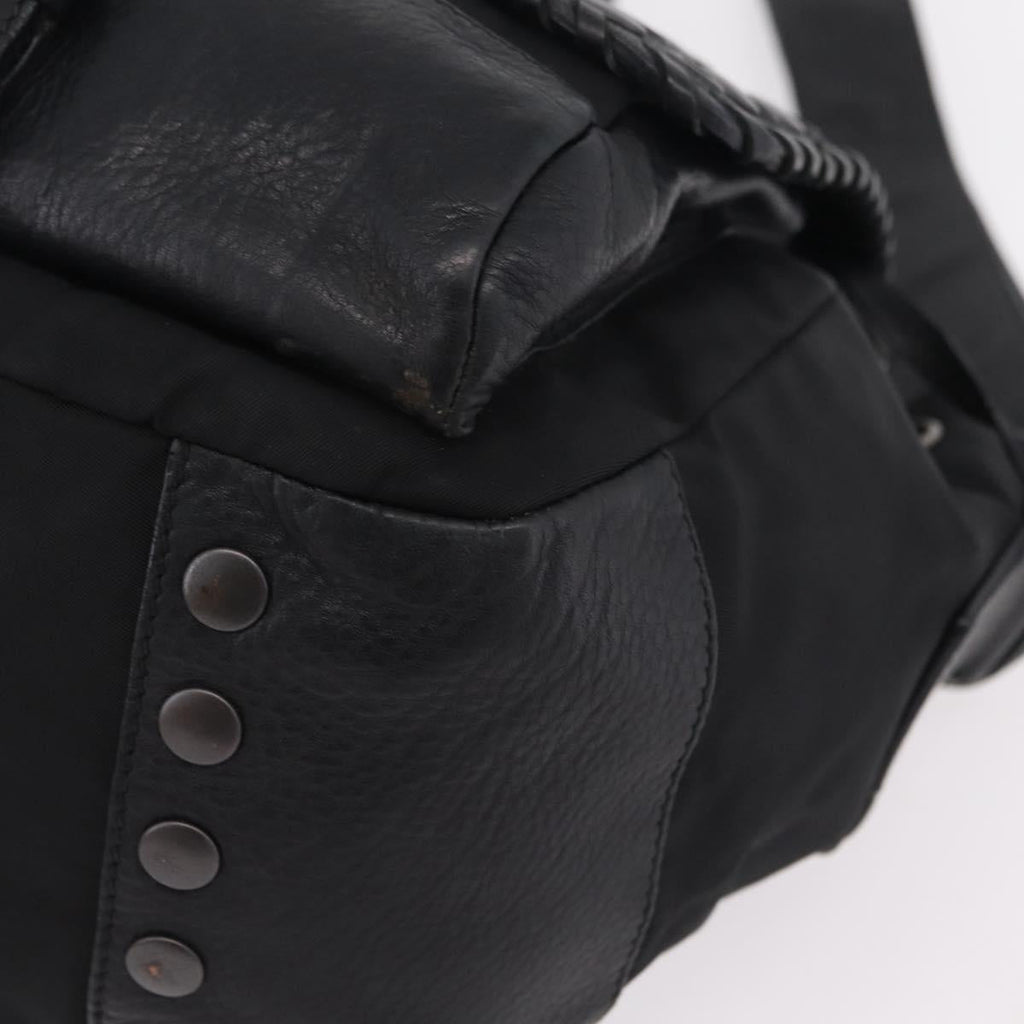 PRADA Studs Shoulder Bag Nylon Black Silver Auth am12849A