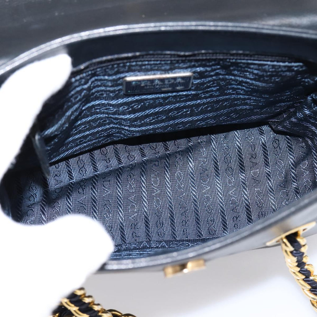 PRADA Chain Shoulder Bag Leather Black Gold Tone B4099 Auth am12853V