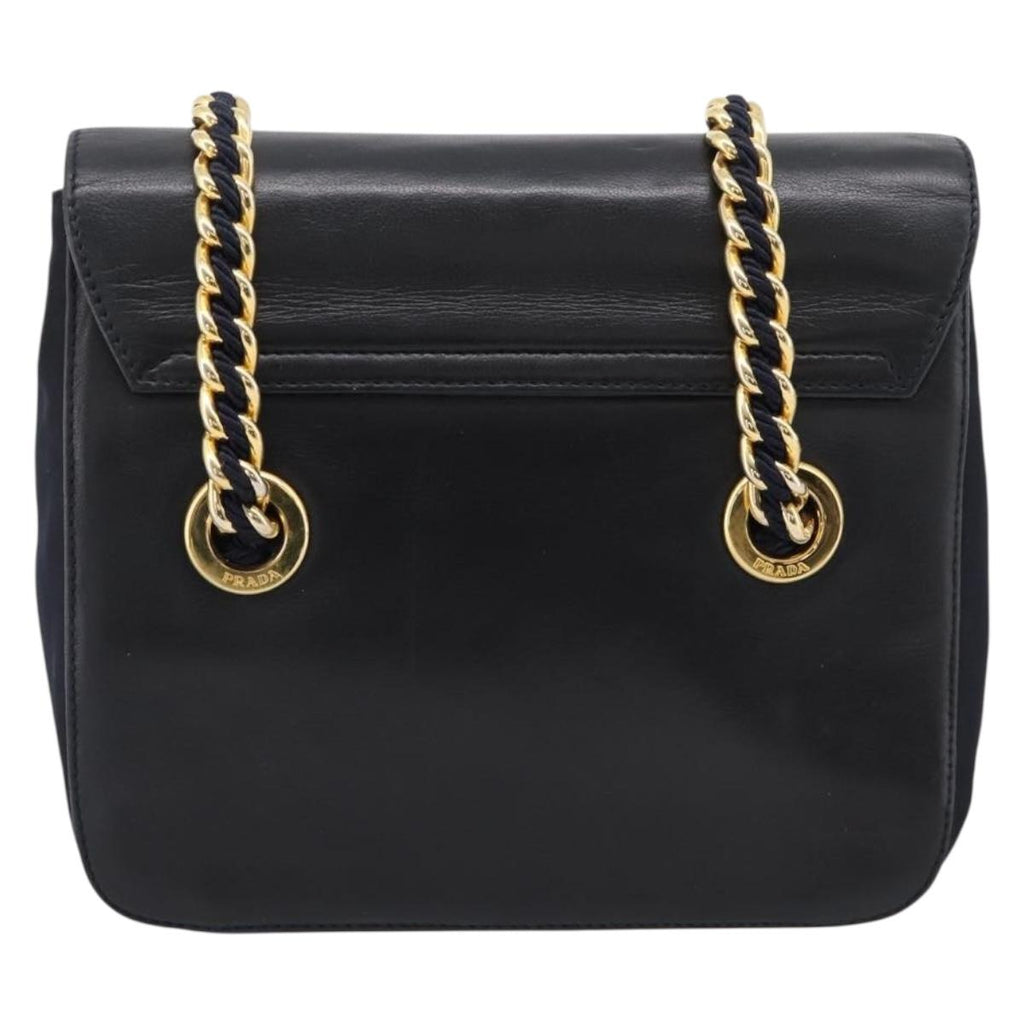 PRADA Chain Shoulder Bag Leather Black Gold Tone B4099 Auth am12853V