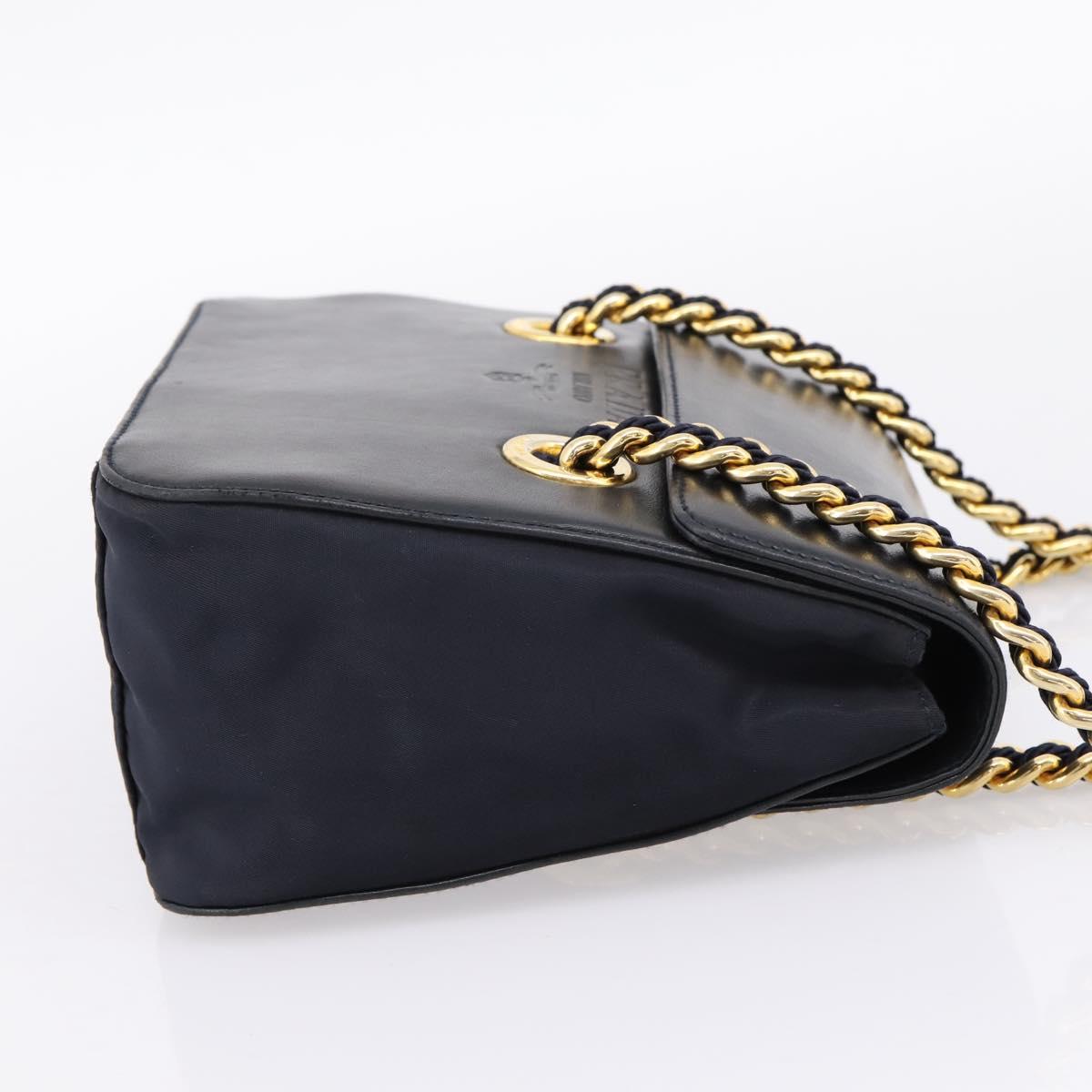 PRADA Chain Shoulder Bag Leather Black Gold Tone B4099 Auth am12853V