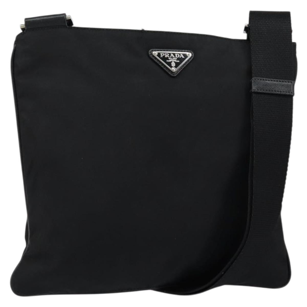 PRADA Shoulder Bag Nylon Black Gold Auth am9670