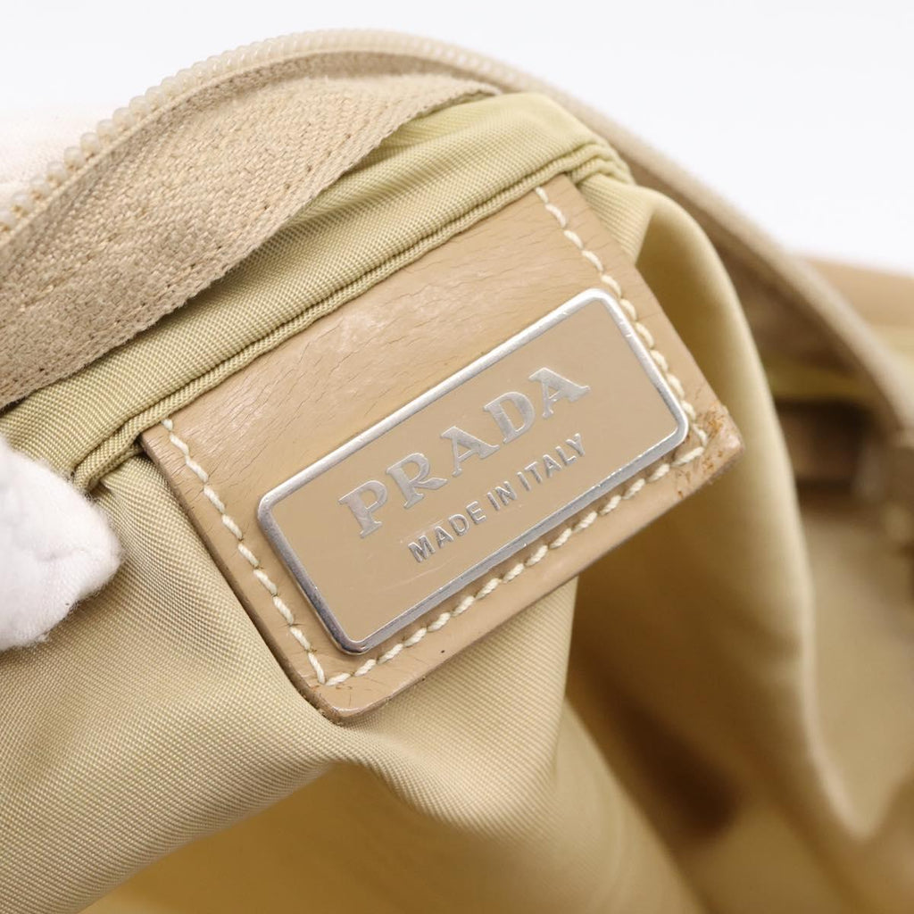 PRADA Shoulder Bag Nylon Beige Silver Auth ar14195