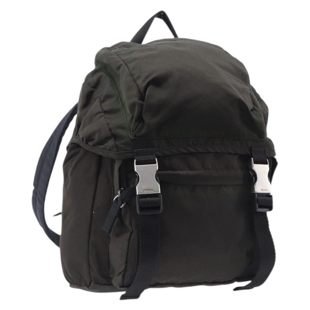 PRADA Backpack Nylon Khaki Silver Auth ar14290