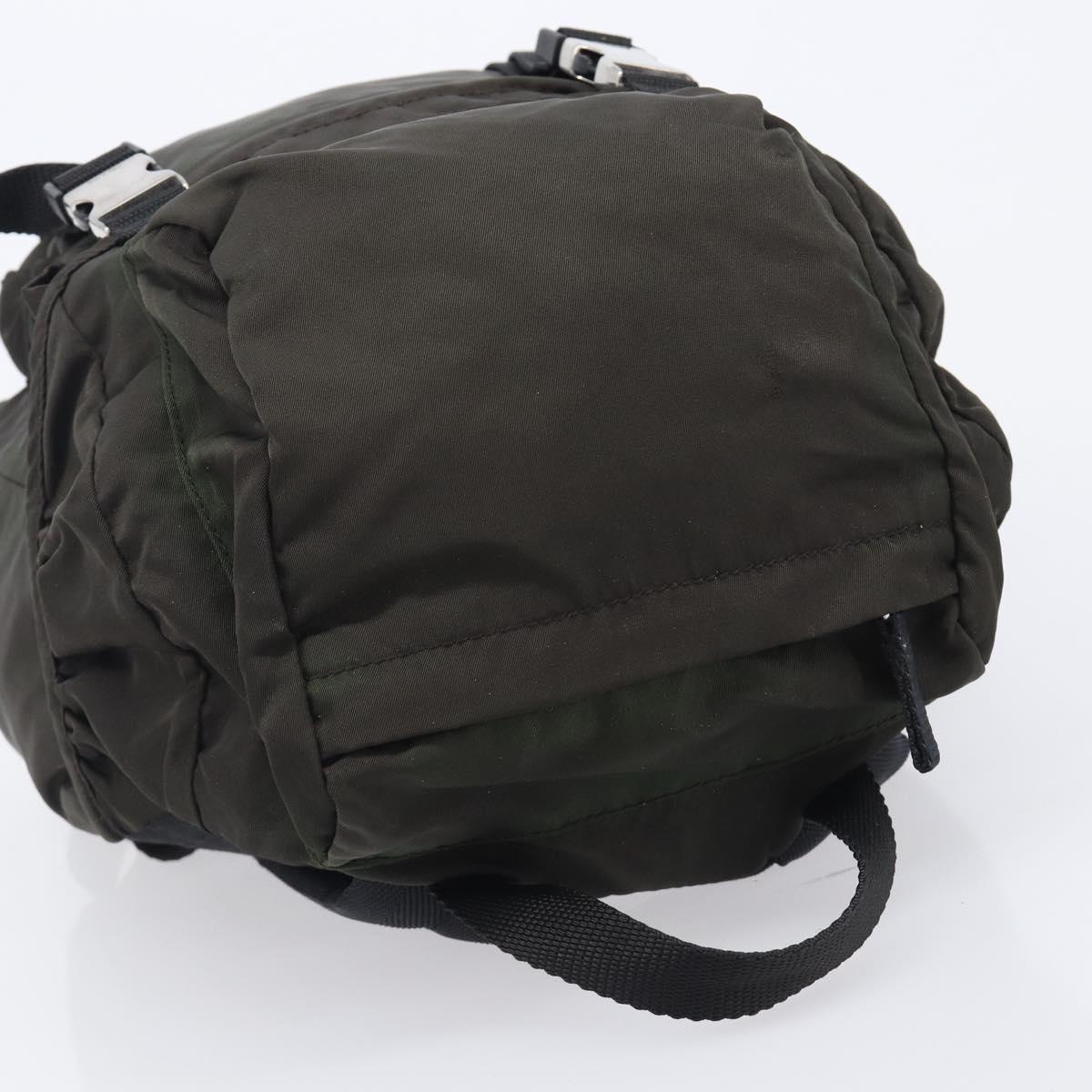 PRADA Backpack Nylon Khaki Silver Auth ar14290