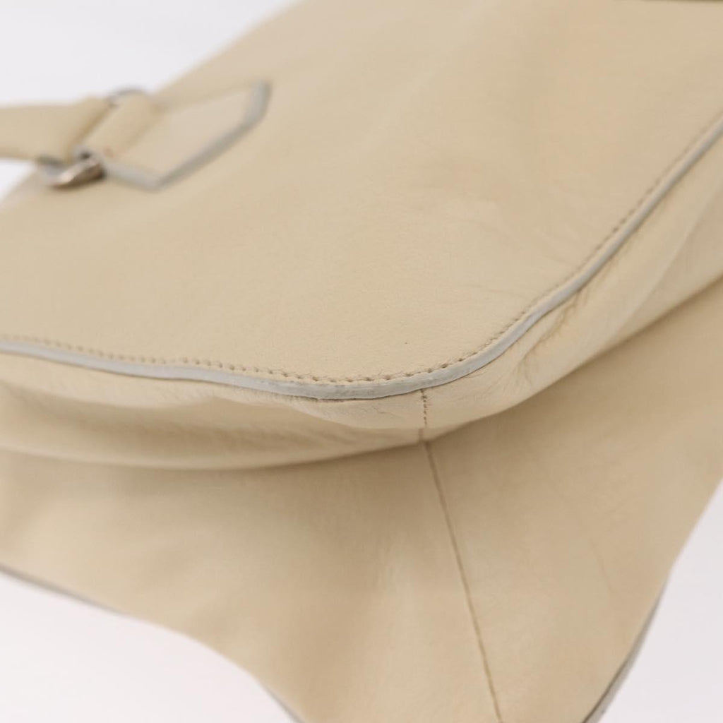 PRADA Tote Bag Leather Ivory Silver Auth ar14347