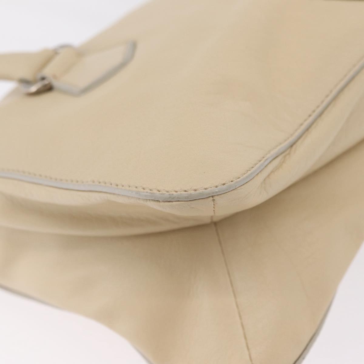 PRADA Tote Bag Leather Ivory Silver Auth ar14347