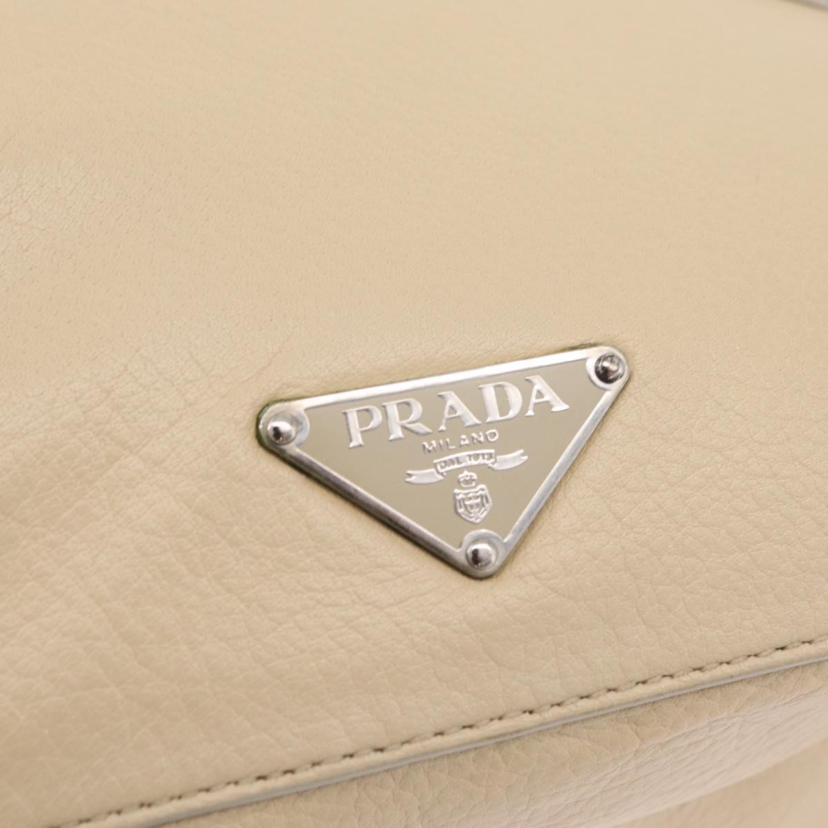 PRADA Tote Bag Leather Ivory Silver Auth ar14347
