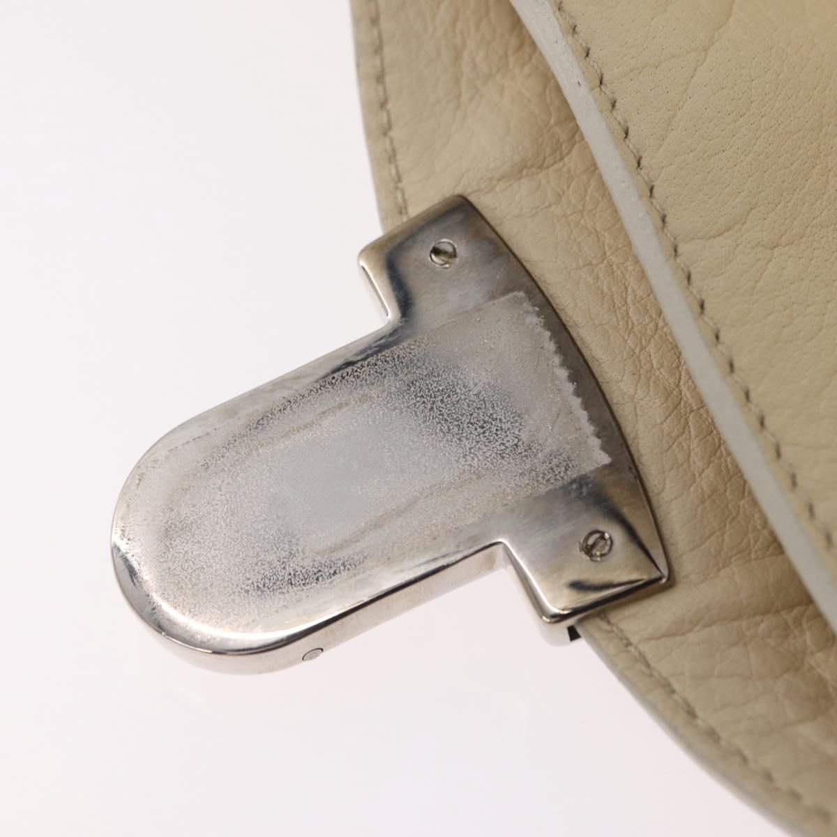 PRADA Tote Bag Leather Ivory Silver Auth ar14347