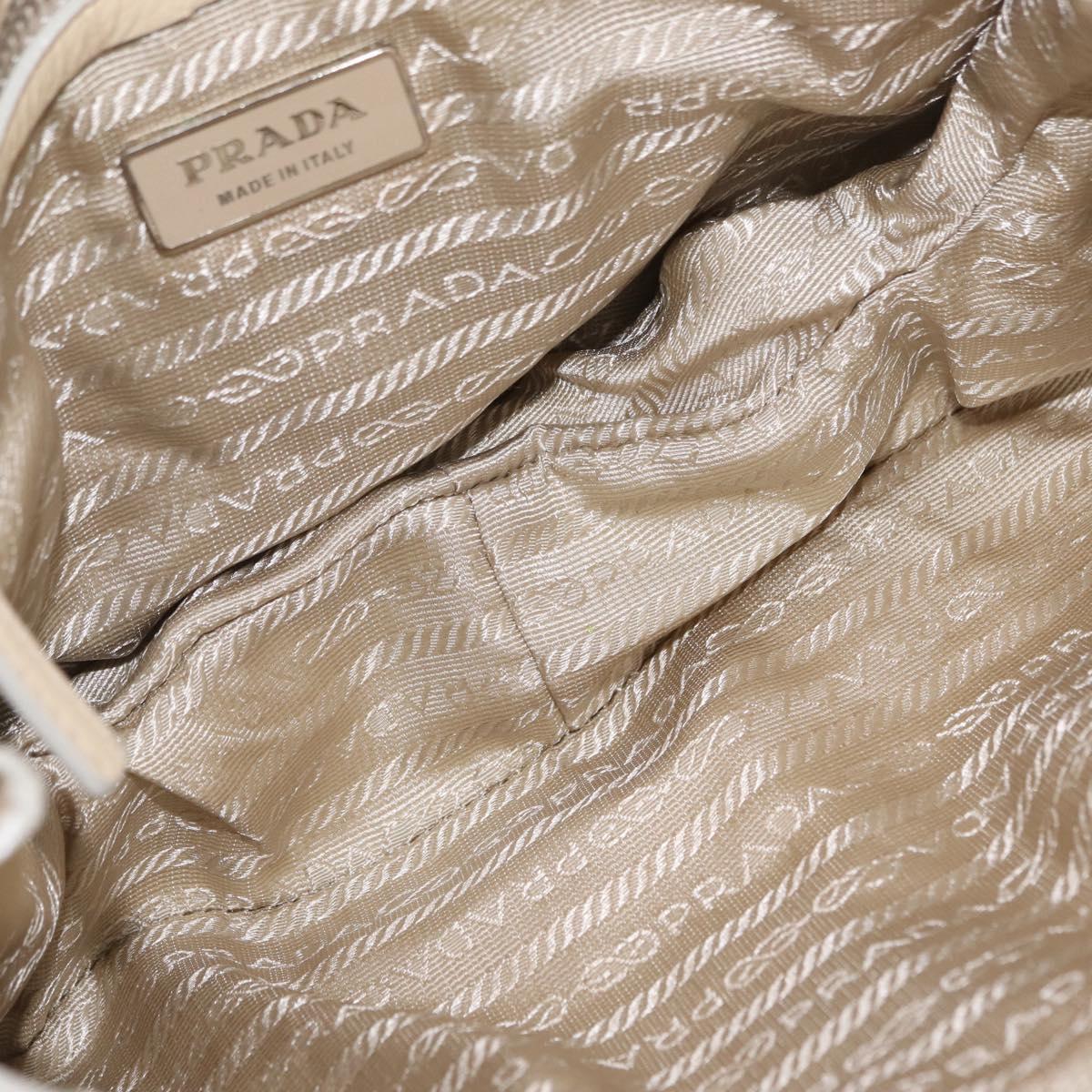 PRADA Tote Bag Leather Ivory Silver Auth ar14347