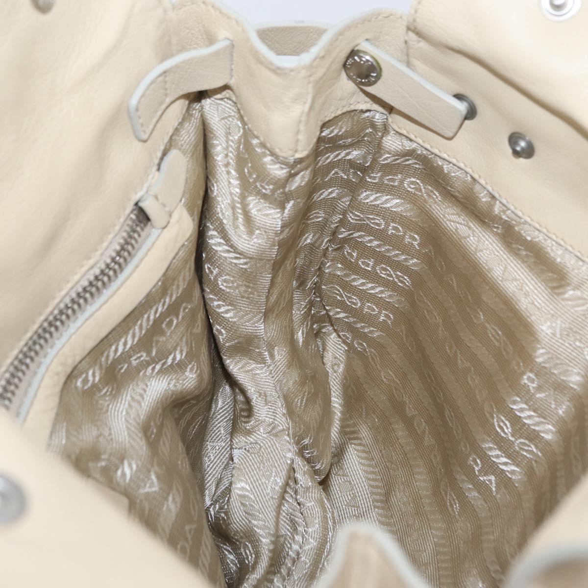 PRADA Tote Bag Leather Ivory Silver Auth ar14347