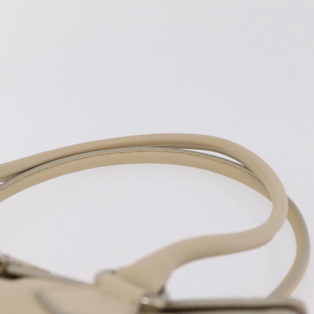 PRADA Tote Bag Leather Ivory Silver Auth ar14347