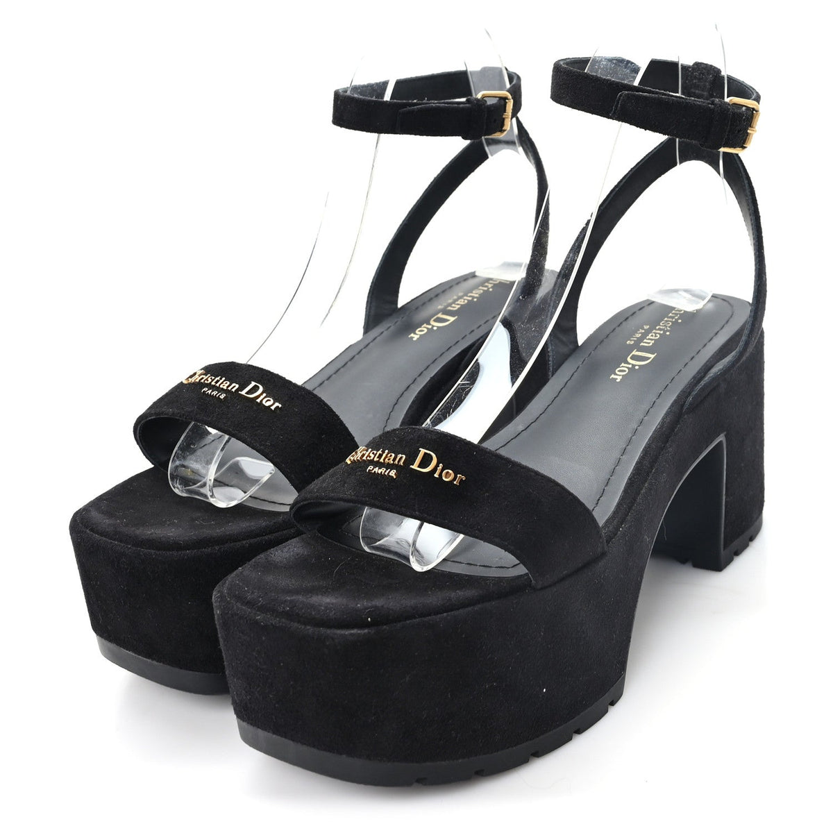 Calfskin Suede Dway Platform Sandals 37 Black