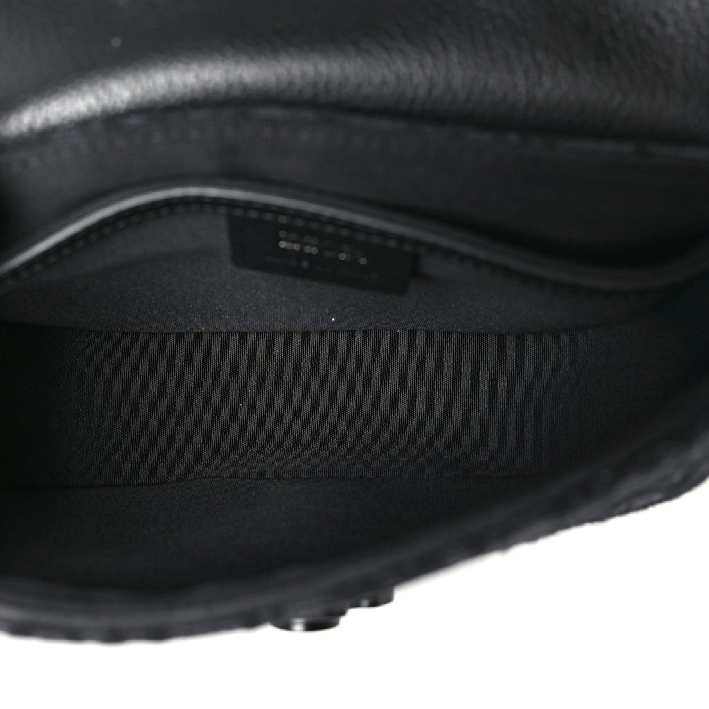 Oblique Jacquard Grained Calfskin Mini Saddle Messenger Bag With Flap Black