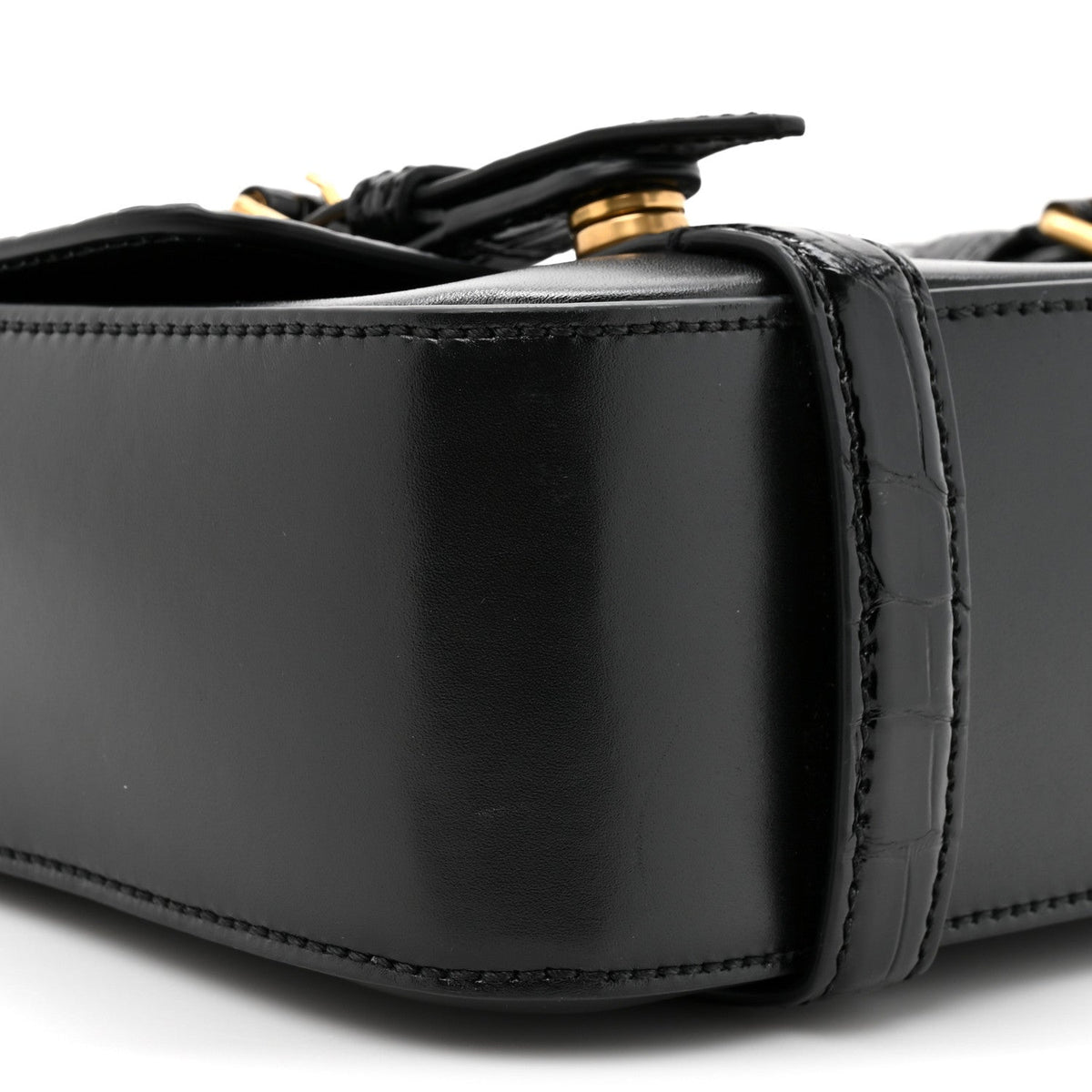 Calfskin Crocodile GG Double Buckle Medium Messenger Bag Black