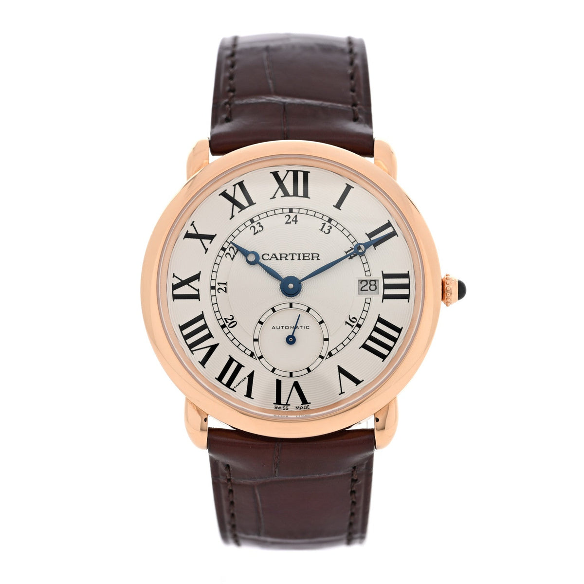 18K Pink Gold Alligator 40mm Ronde Louis Automatic Watch Brown