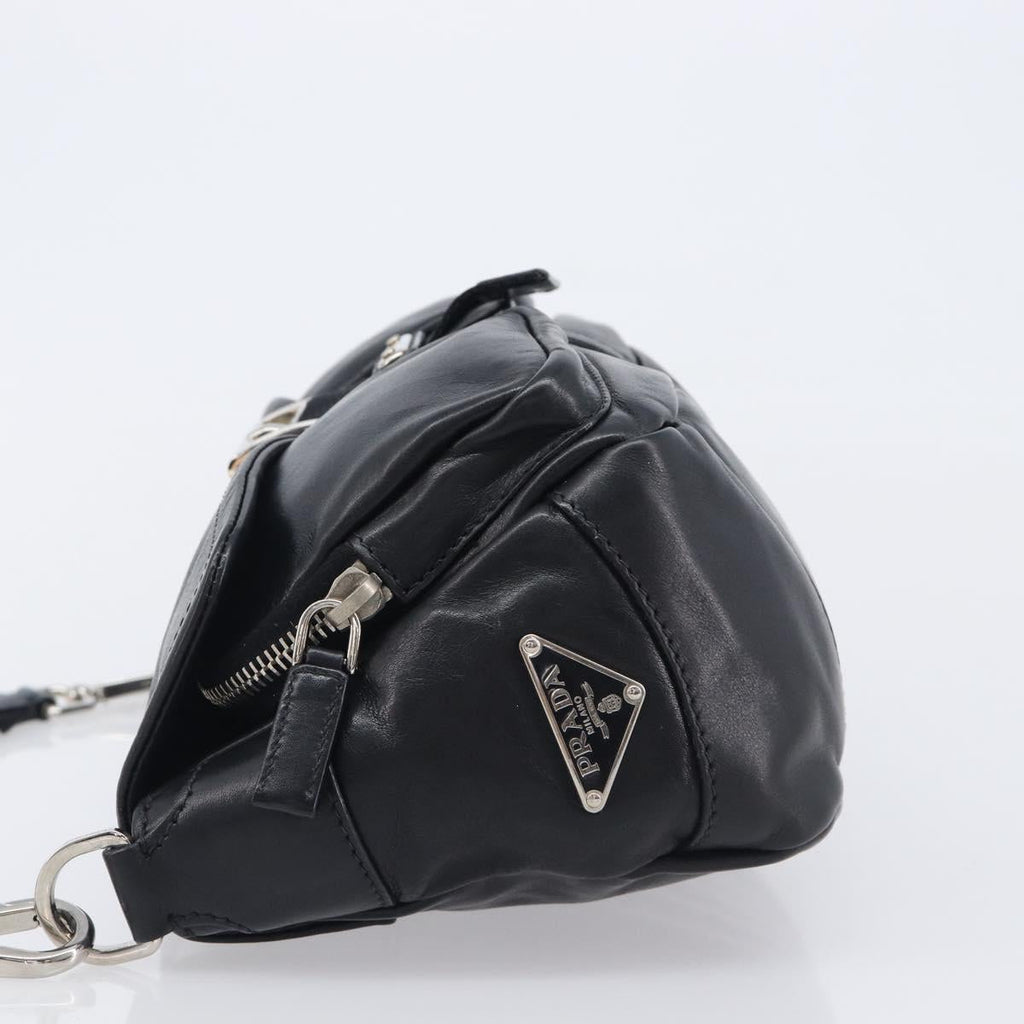 PRADA Shoulder Bag Leather Black Silver Auth BA15835V