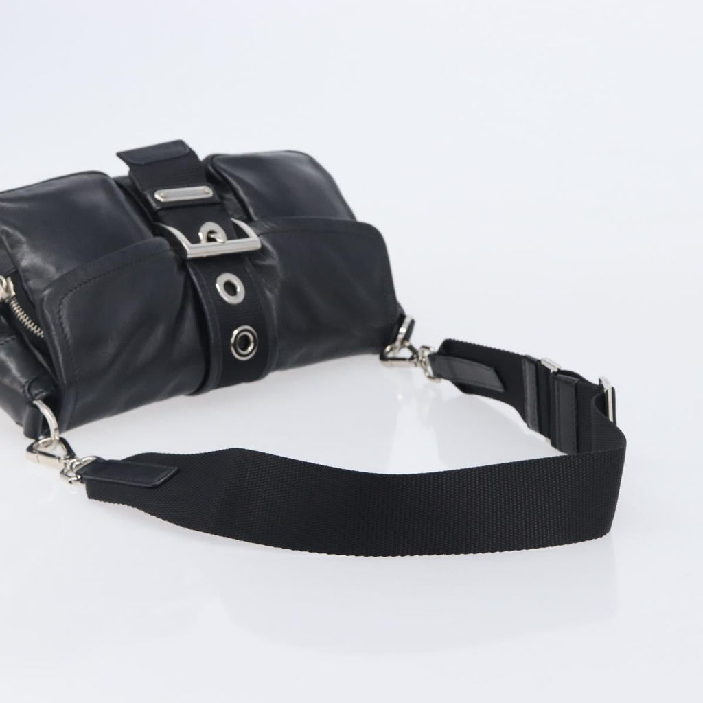 PRADA Shoulder Bag Leather Black Silver Auth BA15835V