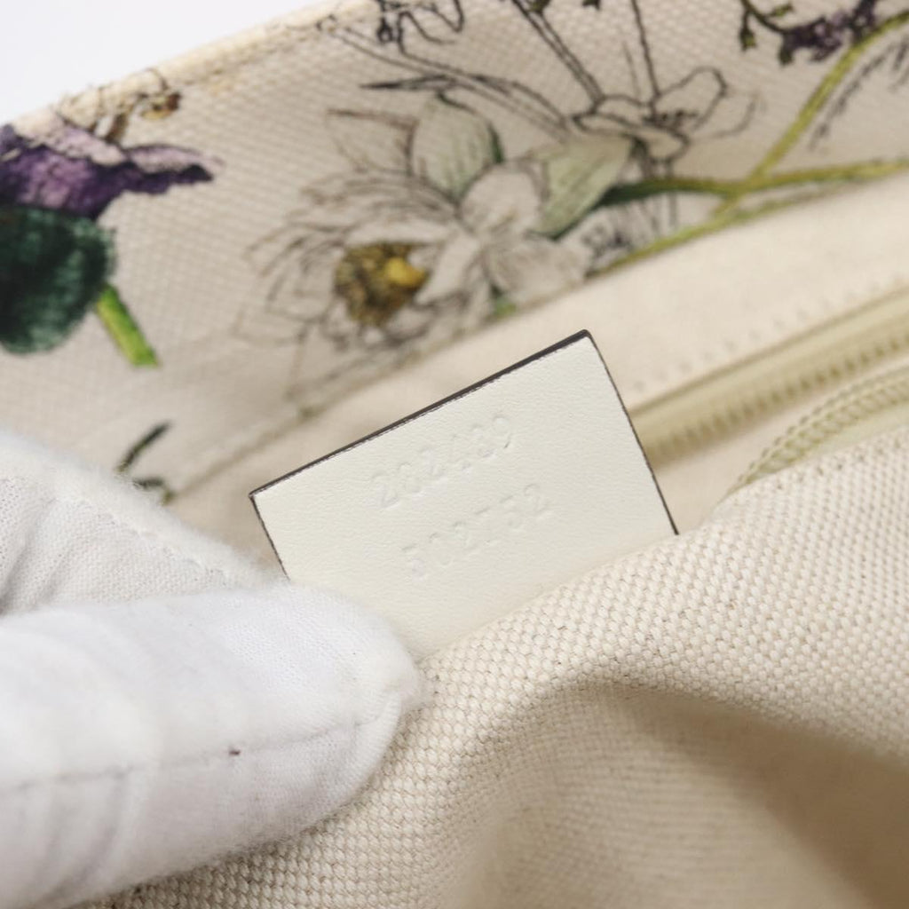 GUCCI Flora Tote Bag Canvas White 282439 Auth BA15910V
