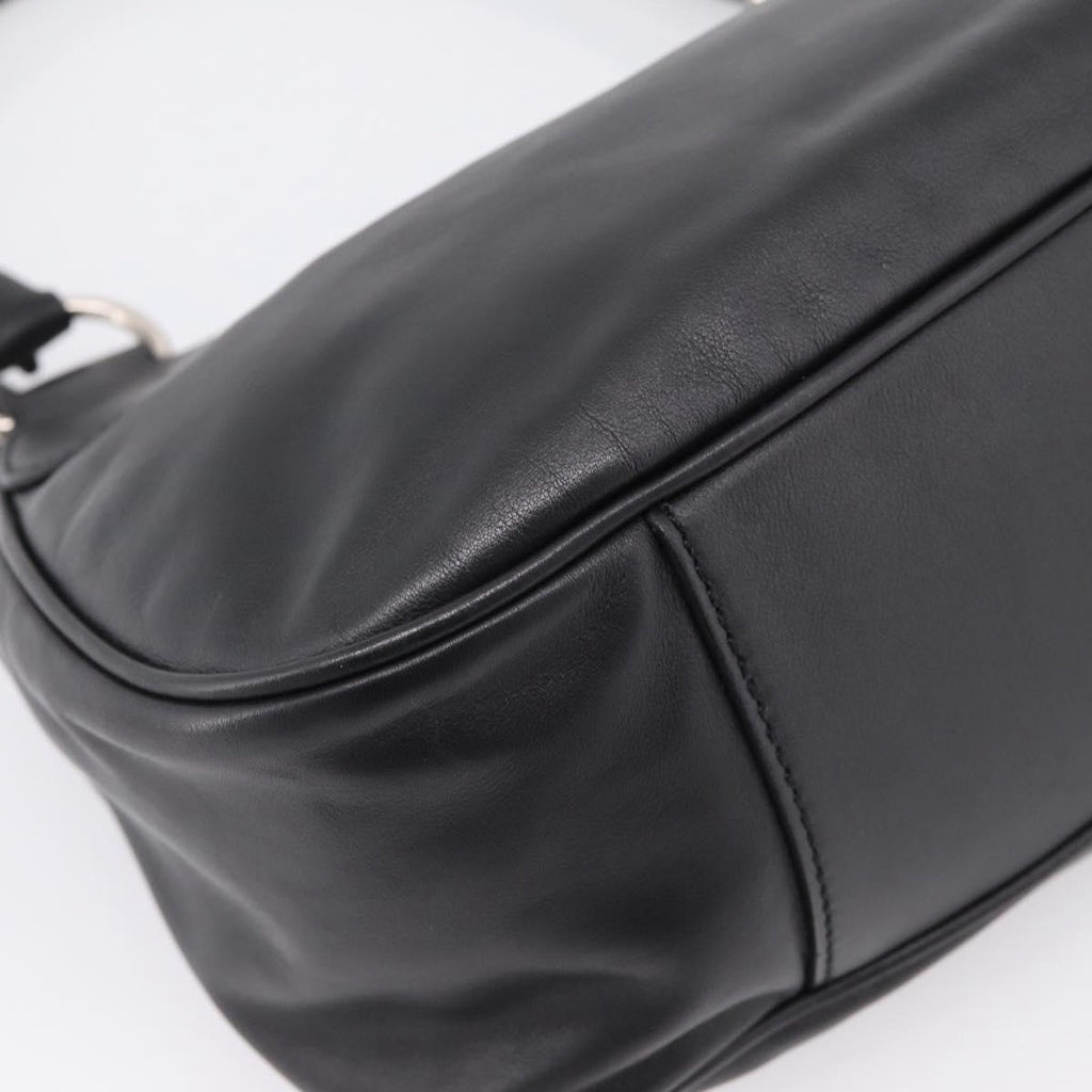 PRADA Shoulder Bag Leather Black Silver Auth BA15920M