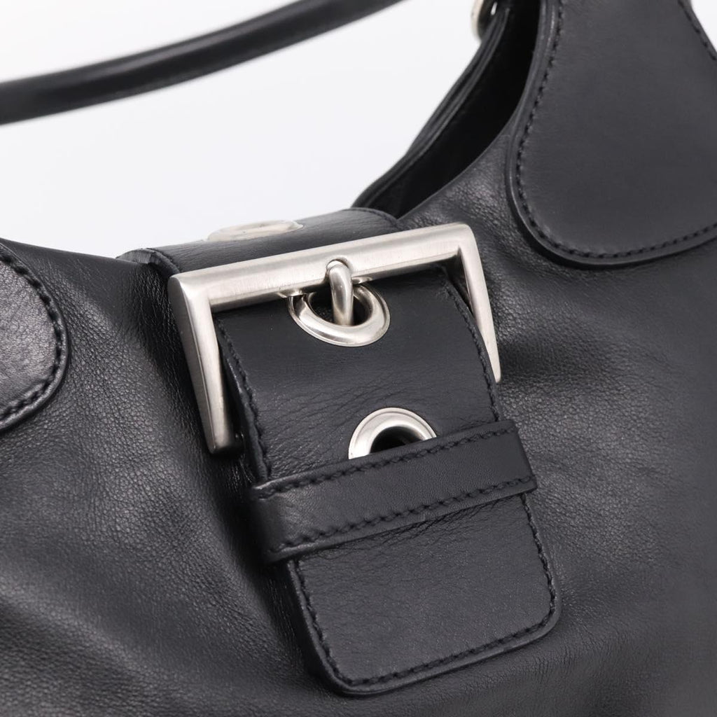 PRADA Shoulder Bag Leather Black Silver Auth BA15920M