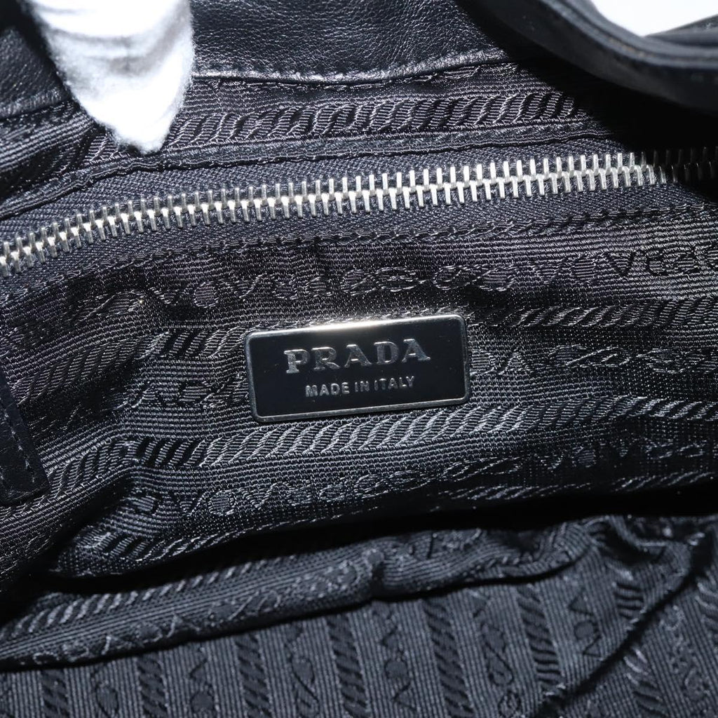 PRADA Shoulder Bag Leather Black Silver Auth BA15920M