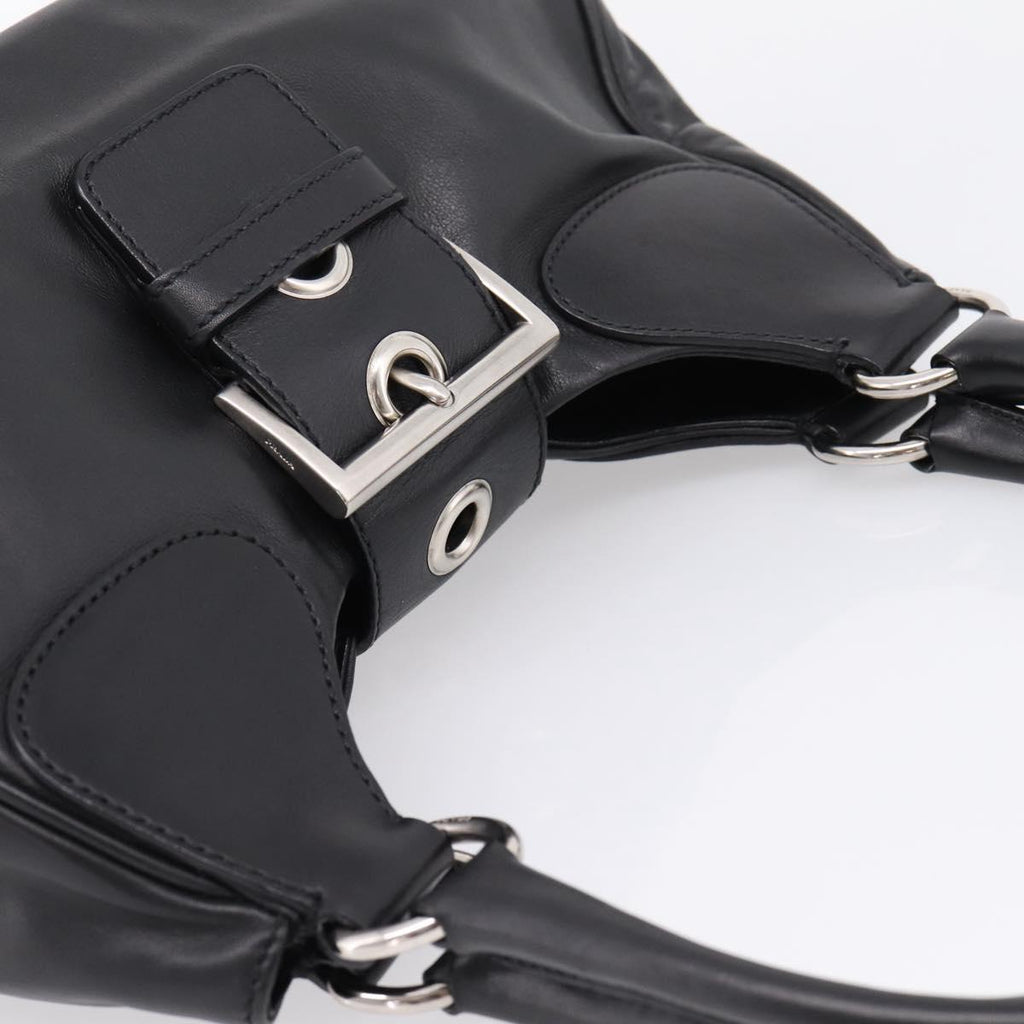 PRADA Shoulder Bag Leather Black Silver Auth BA15920M
