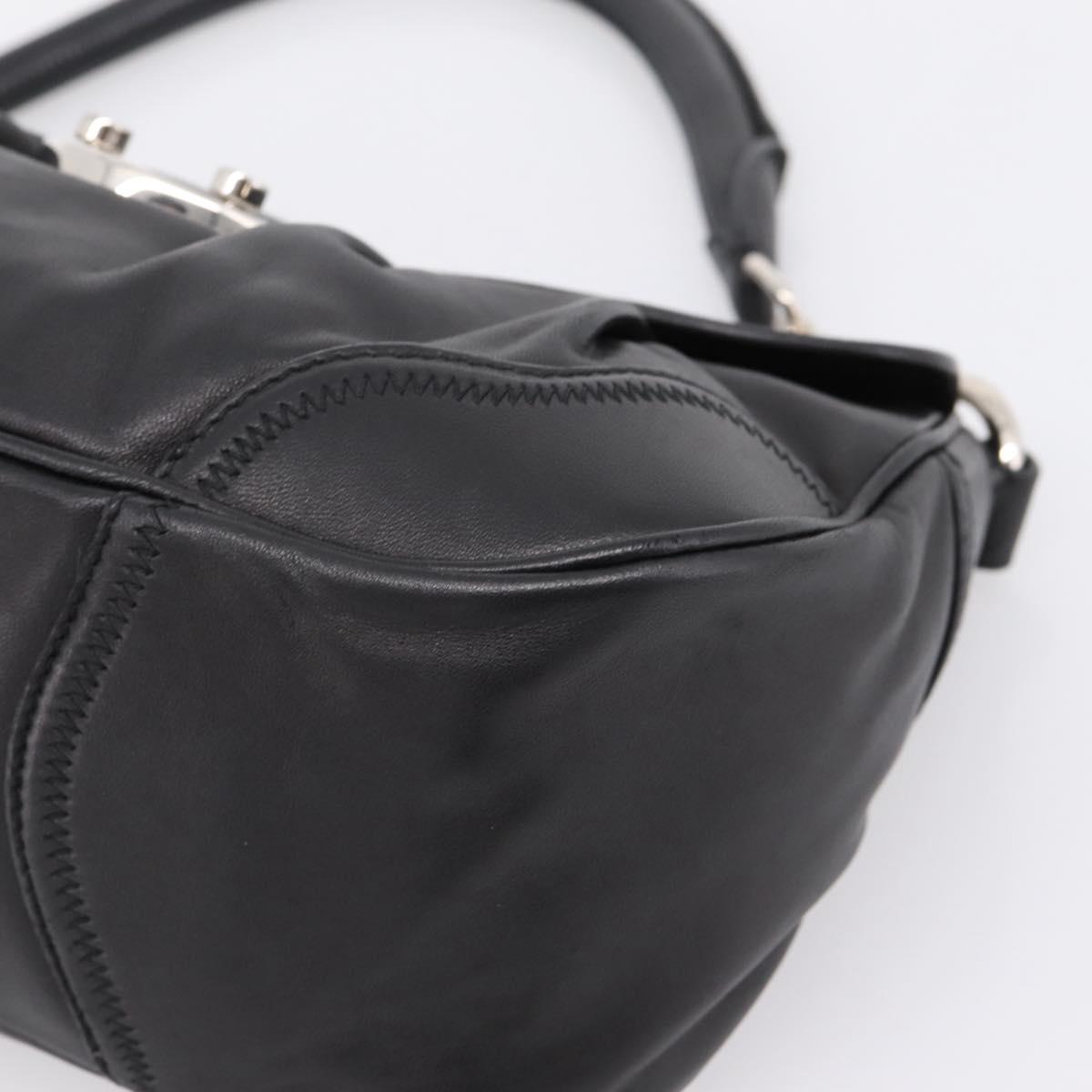 PRADA Shoulder Bag Leather Black Silver Auth BA15921M