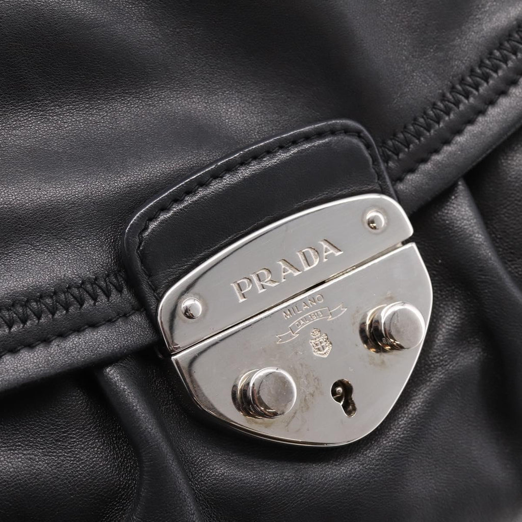 PRADA Shoulder Bag Leather Black Silver Auth BA15921M