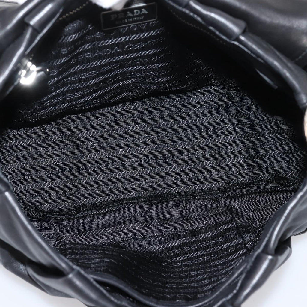 PRADA Shoulder Bag Leather Black Silver Auth BA15921M