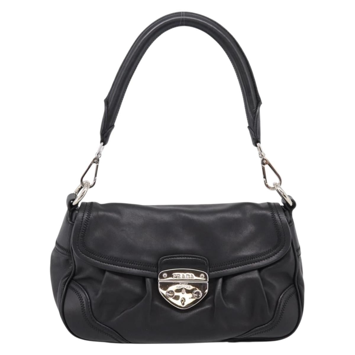 PRADA Shoulder Bag Leather Black Silver Auth BA15921M