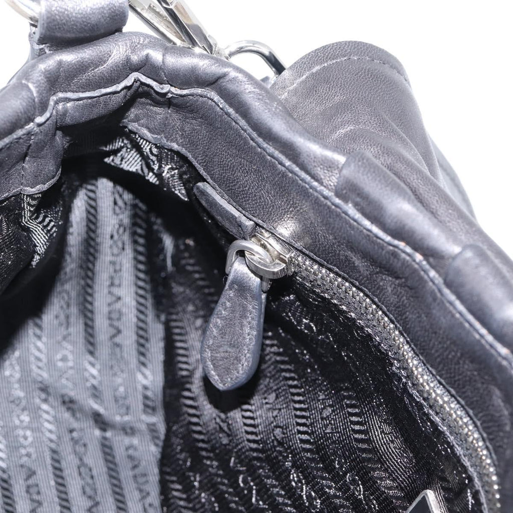 PRADA Shoulder Bag Leather Black Silver Auth BA15921M