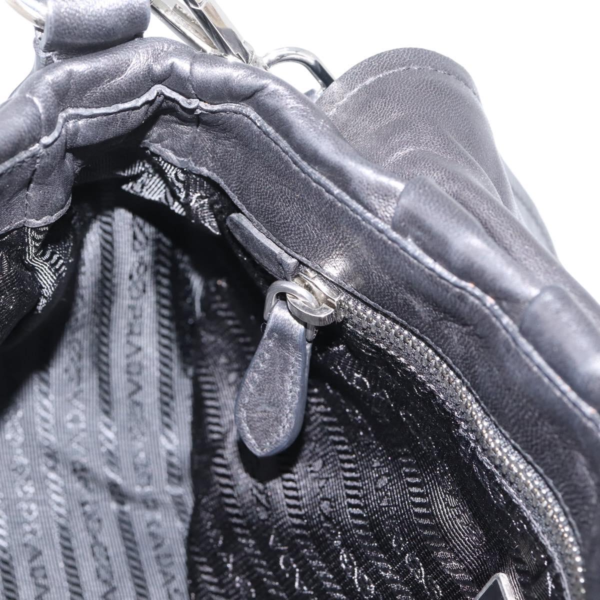 PRADA Shoulder Bag Leather Black Silver Auth BA15921M