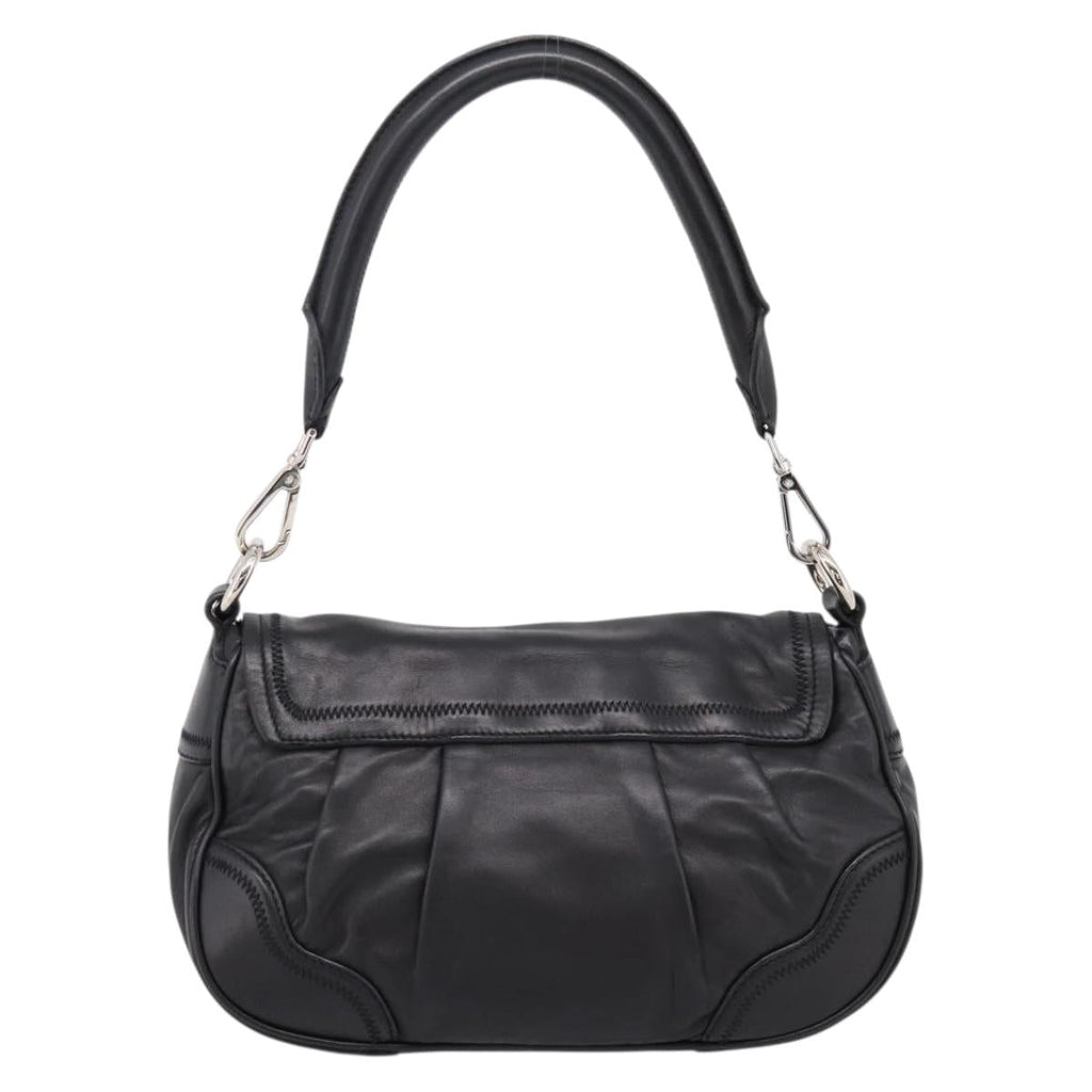 PRADA Shoulder Bag Leather Black Silver Auth BA15921M