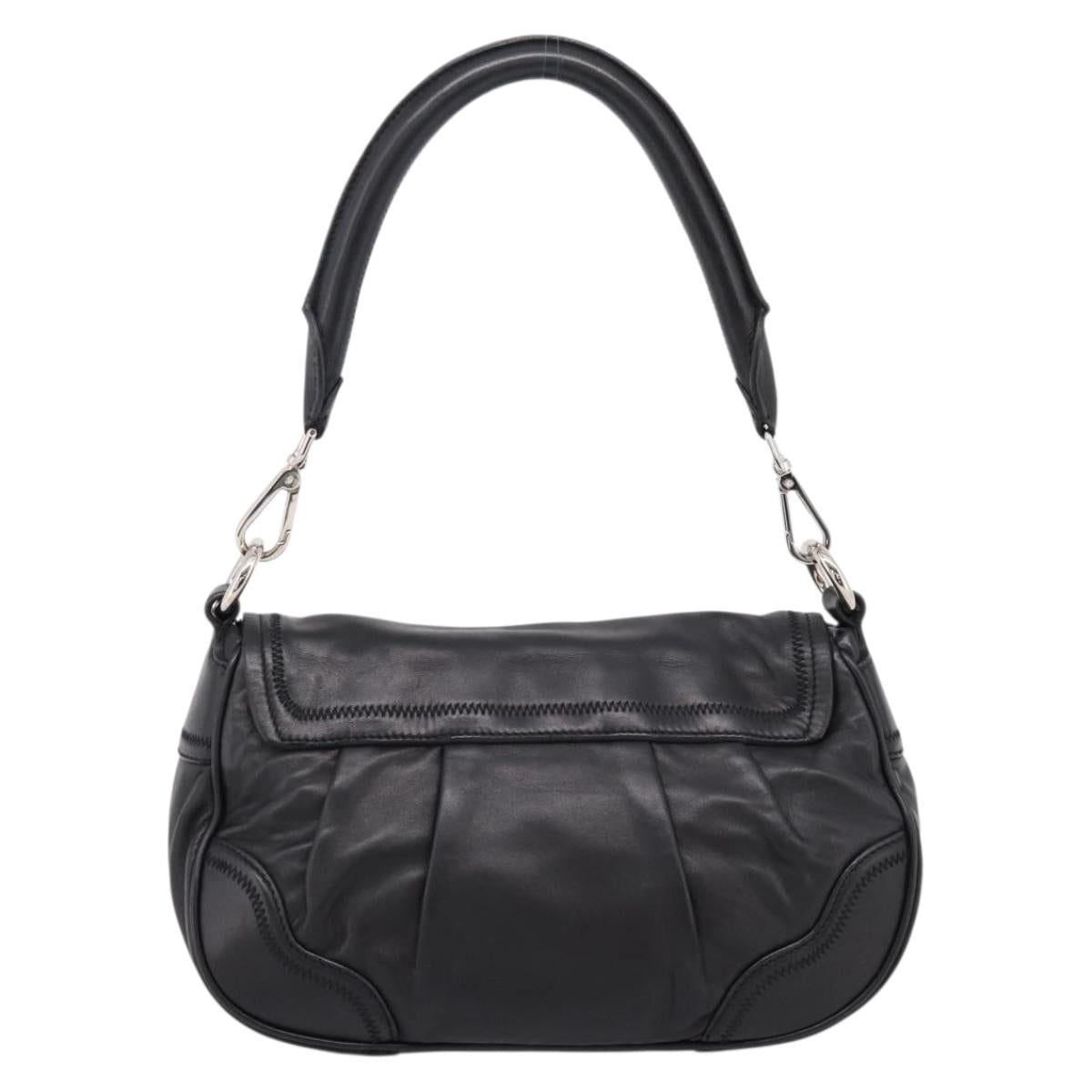 PRADA Shoulder Bag Leather Black Silver Auth BA15921M